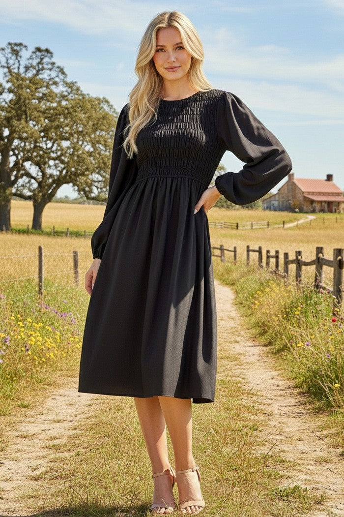 Beeson River Round Neck Smocked Midi Dress- 2 Colors