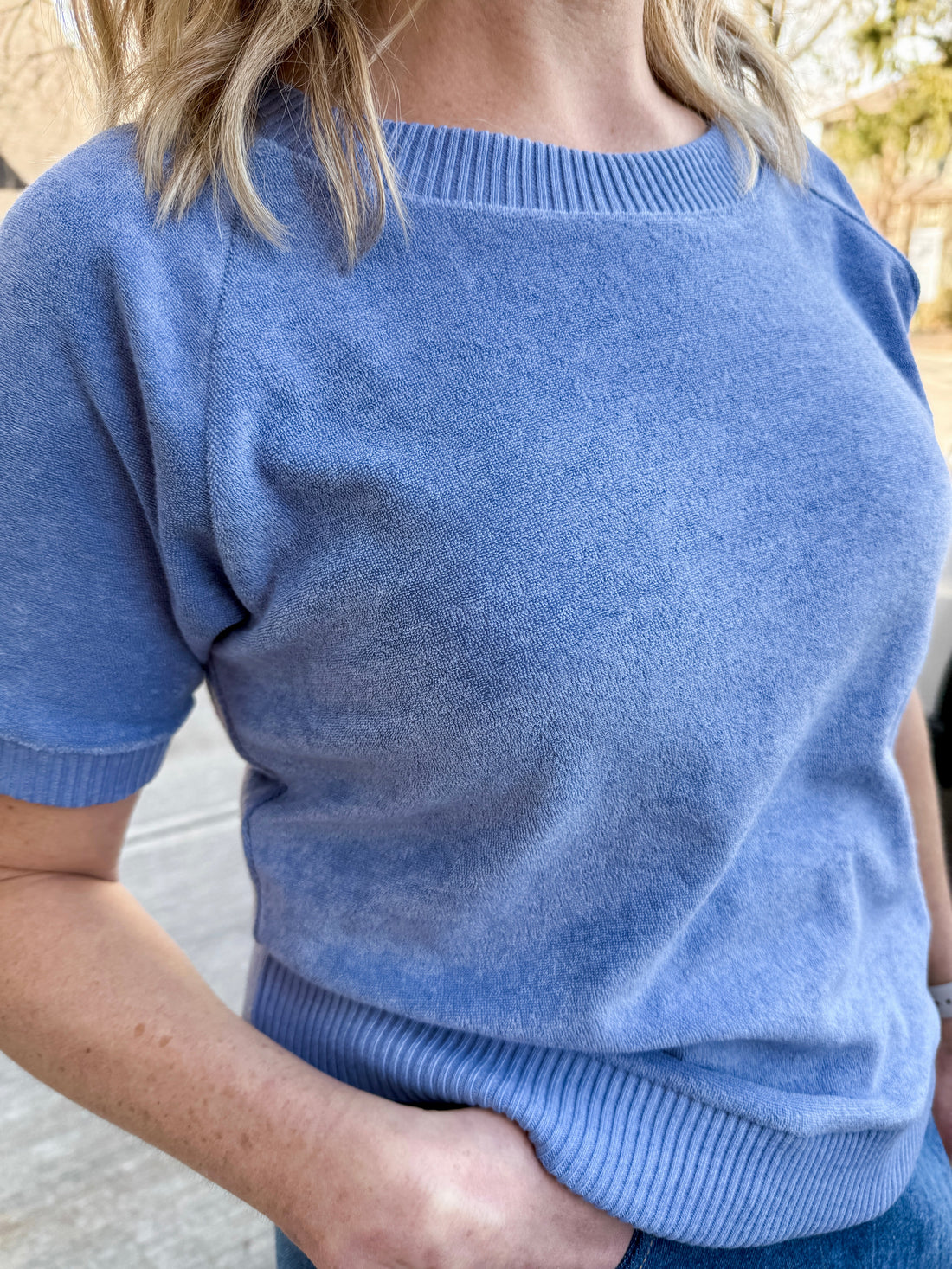 Short Sleeve Terry Raglan Sweater