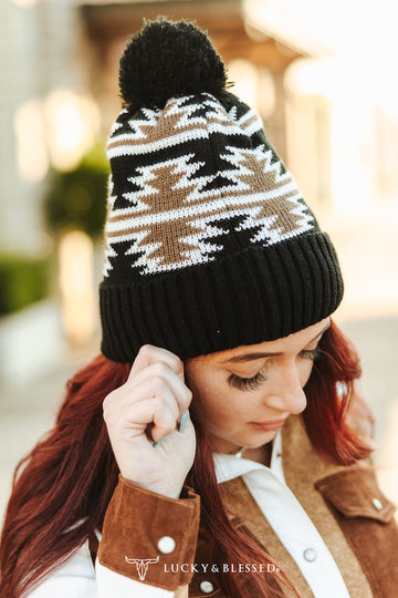 L&B Brown & Cream Aztec Beanie