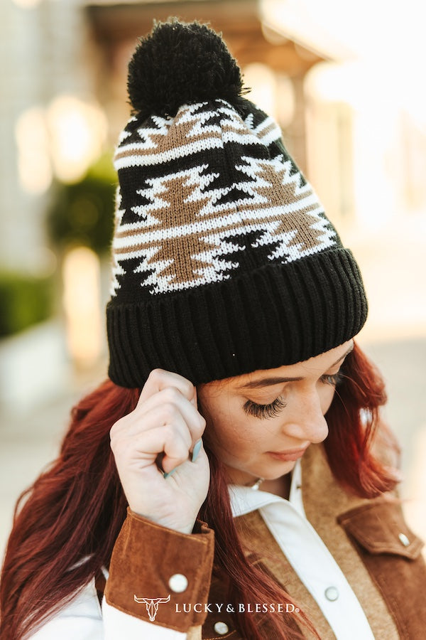 L&B Brown & Cream Aztec Beanie