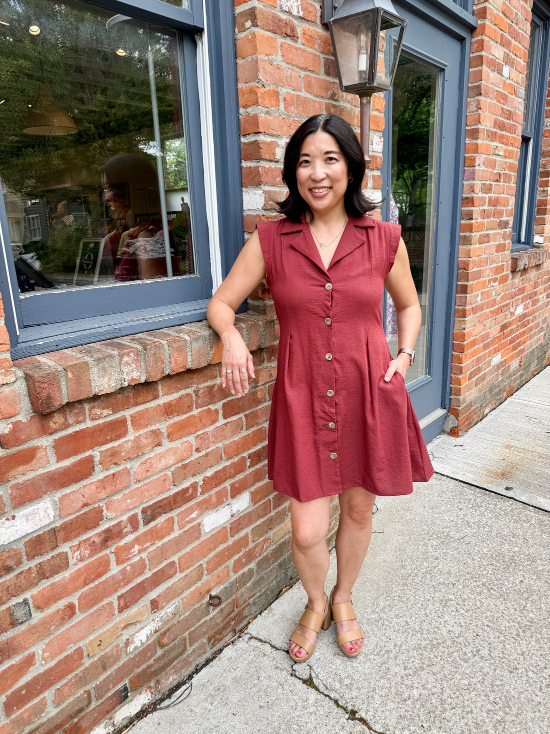 Button Front Dress with Lapel