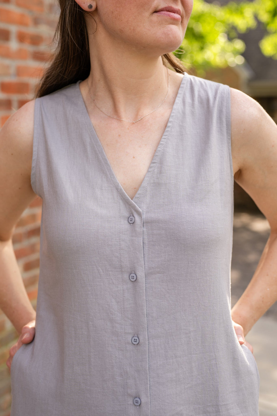 Sleeveless Button-Up Linen Dress