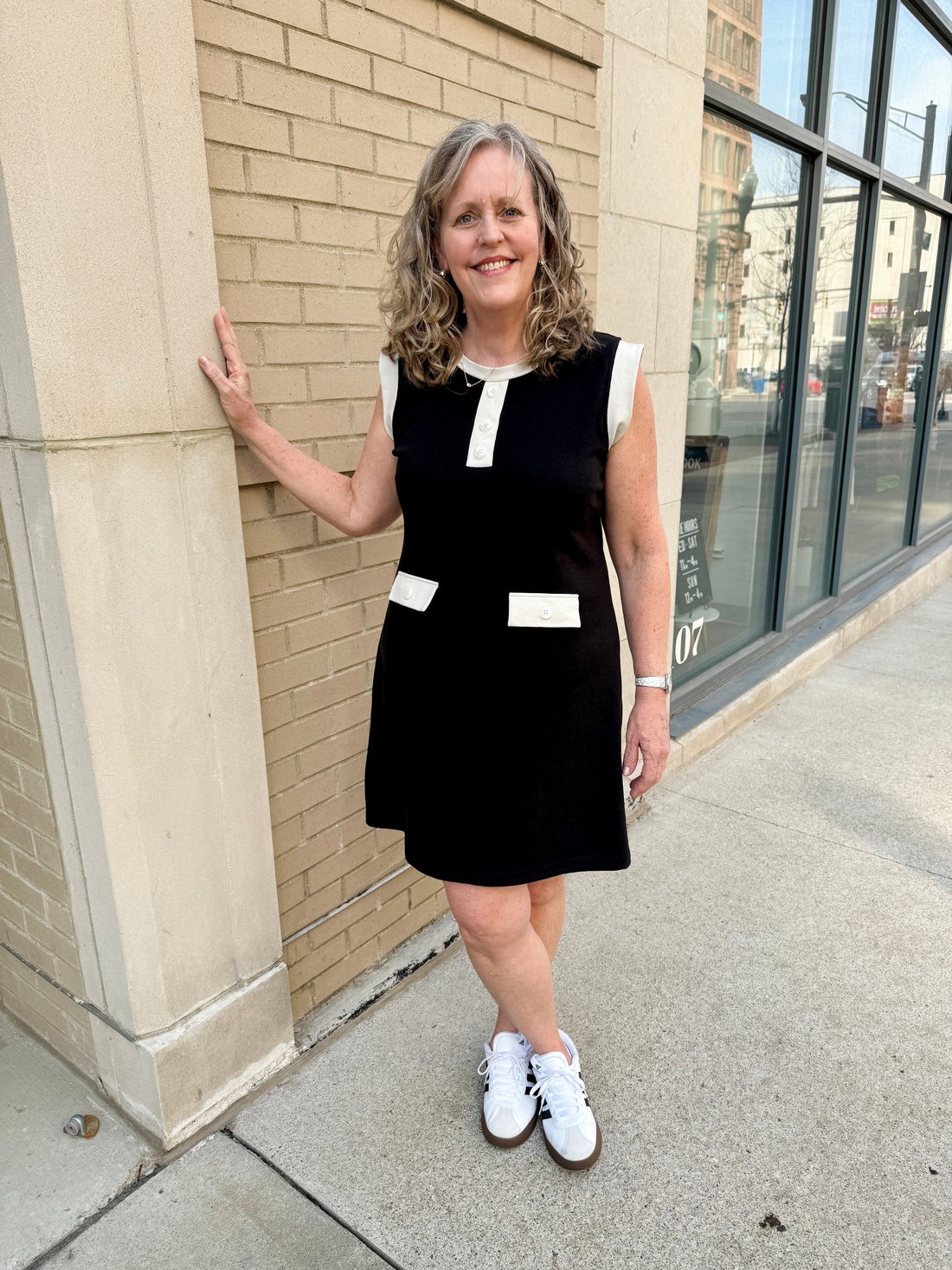 Cap Sleeve Knit Mini Dress with Front Pockets