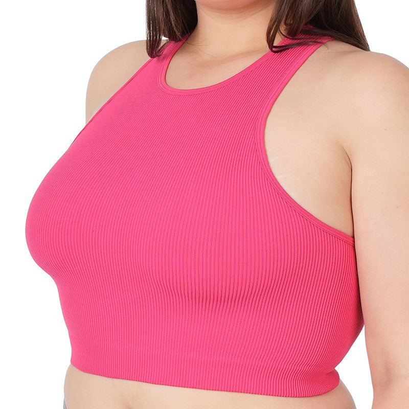 Plus Cropped And Ribbed Racerback Top- 3 Colors