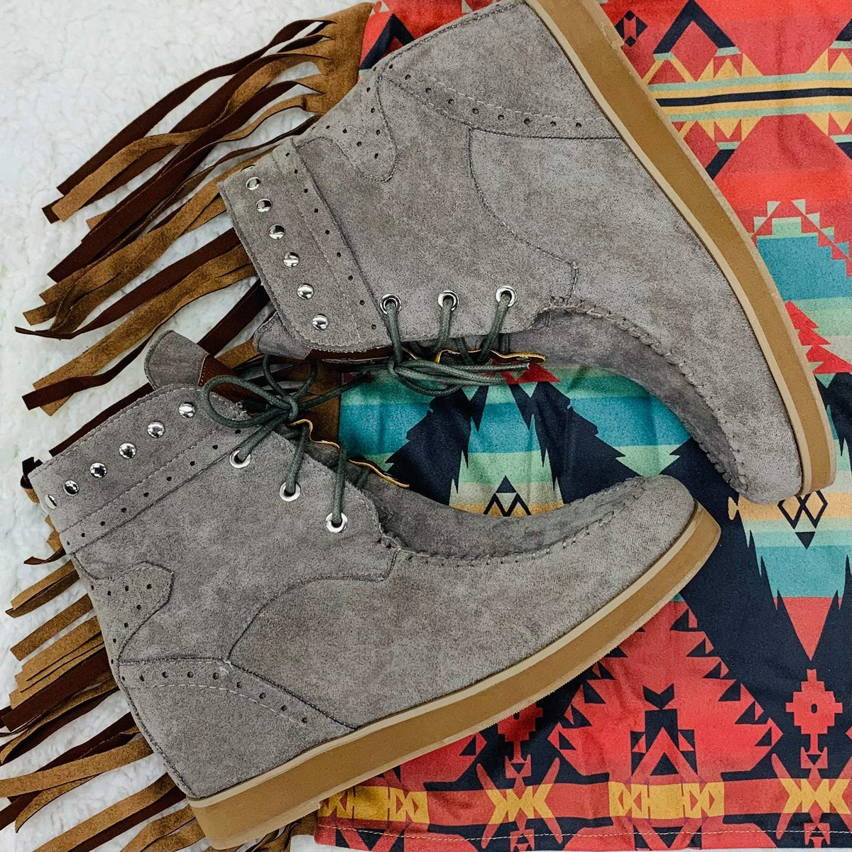 Grey Moccasin Wedge Bootie