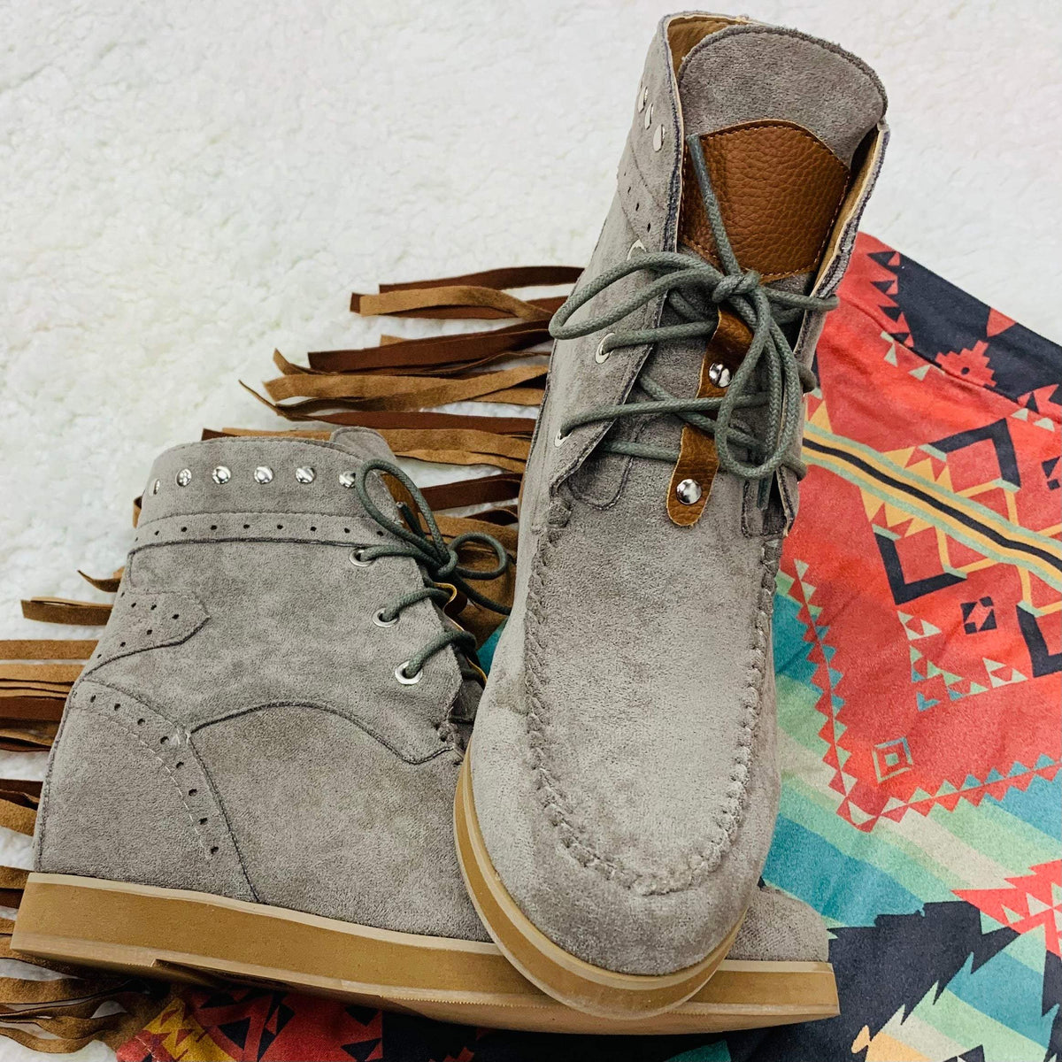 Grey Moccasin Wedge Bootie