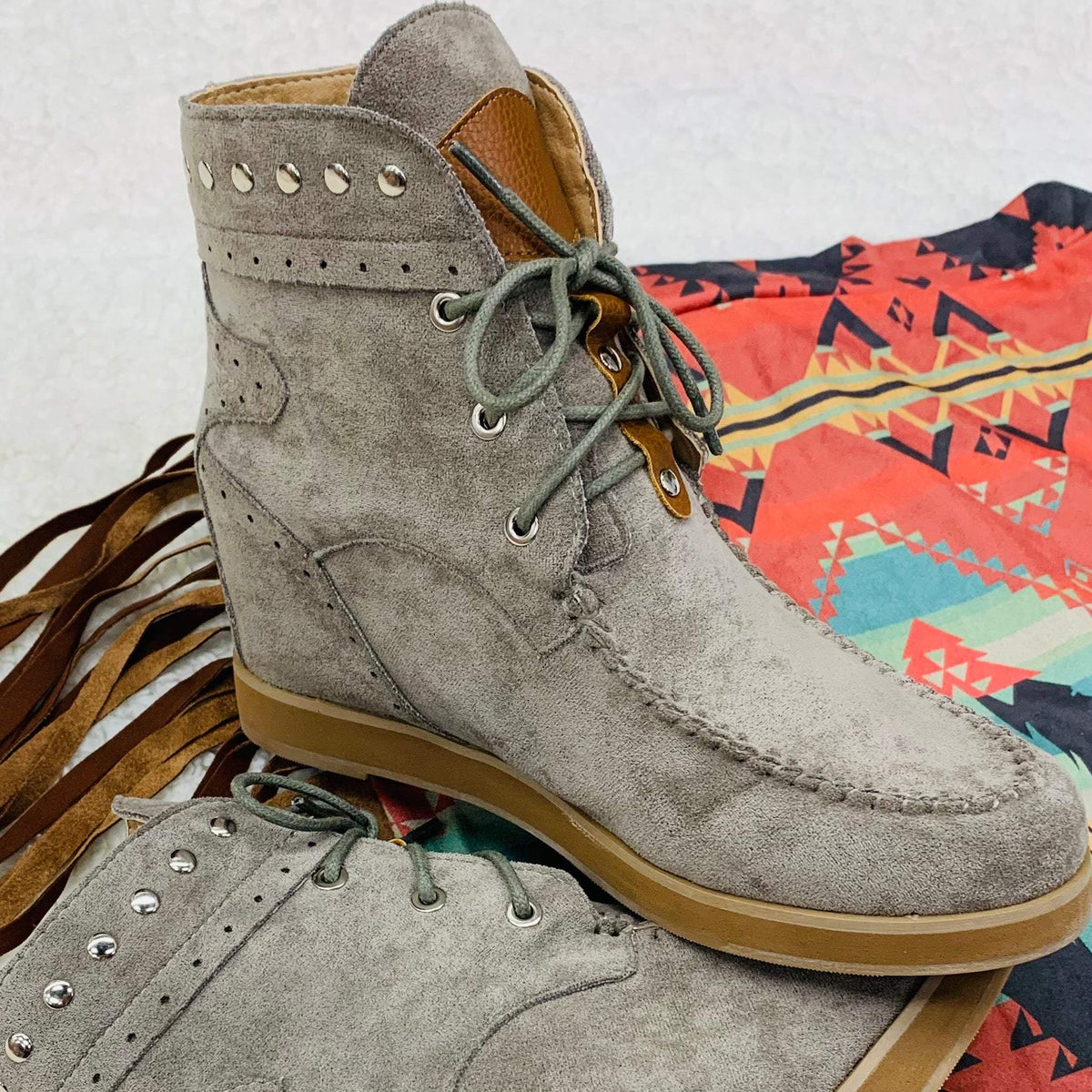 Grey Moccasin Wedge Bootie