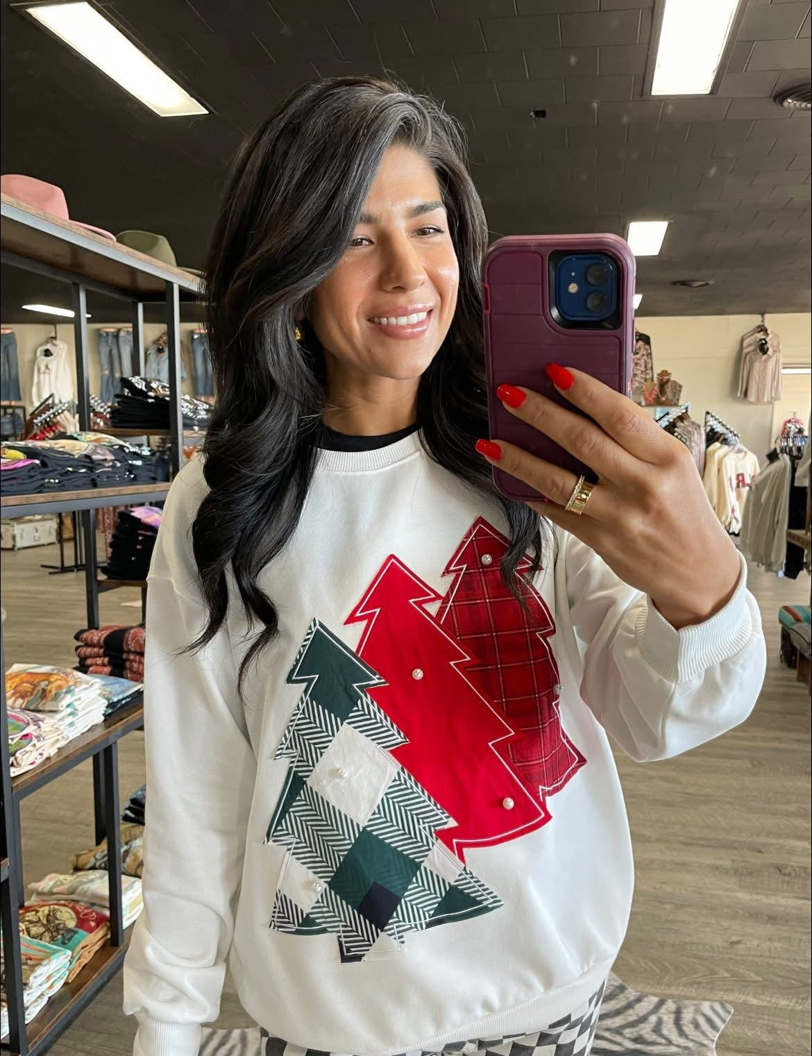 Christmas Tree Patched Drop Shoulder Sweatshirt*