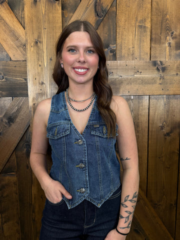 L&B Classic Mid Wash Button Down Denim Vest