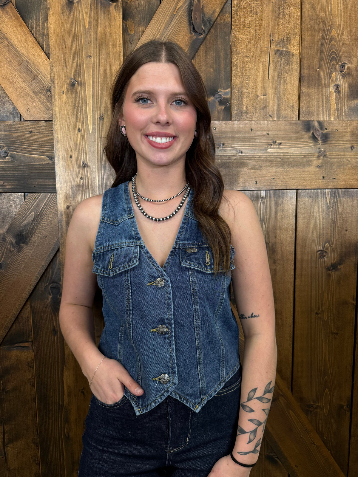 L&B Classic Mid Wash Button Down Denim Vest