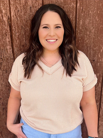 PLUS Room to Breath Taupe Ribbed Top*