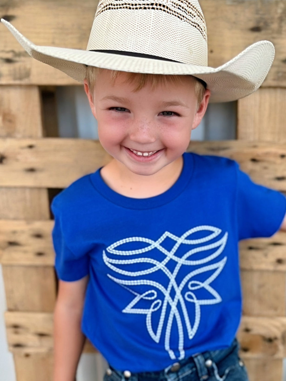 KIDS Blue Western Boot Stitch Top