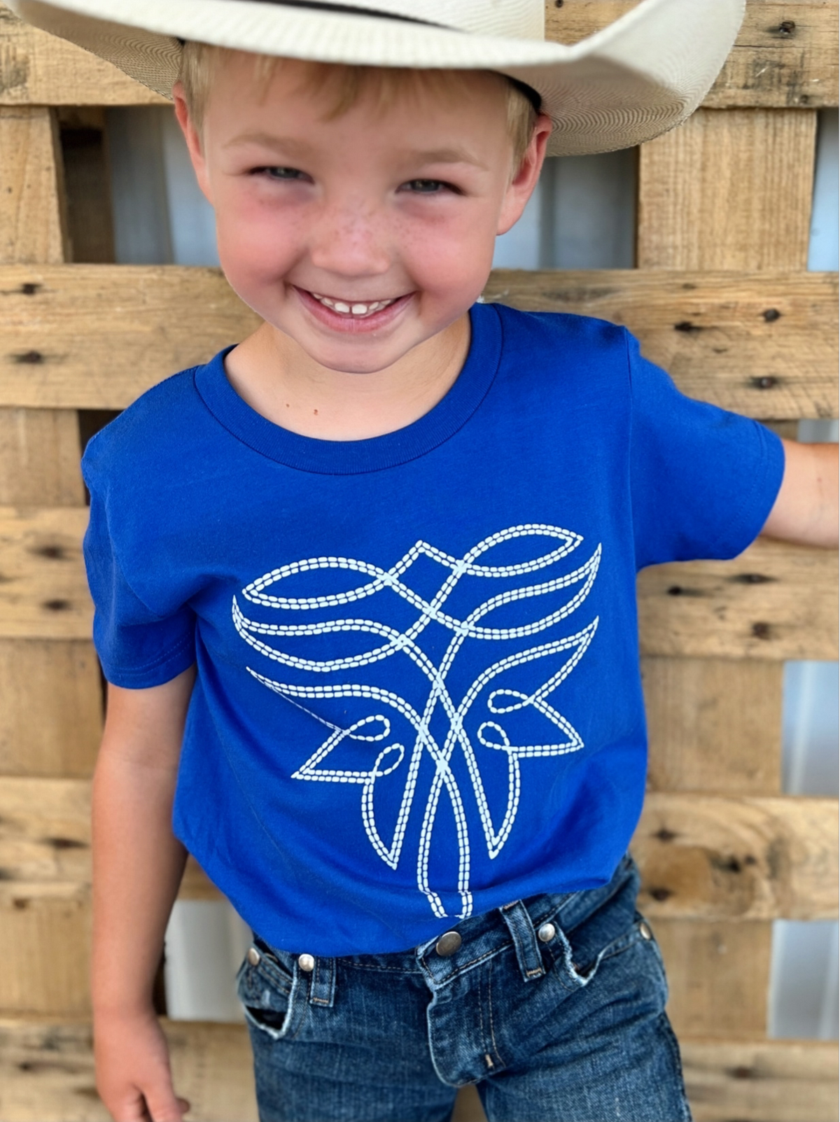 KIDS Blue Western Boot Stitch Top