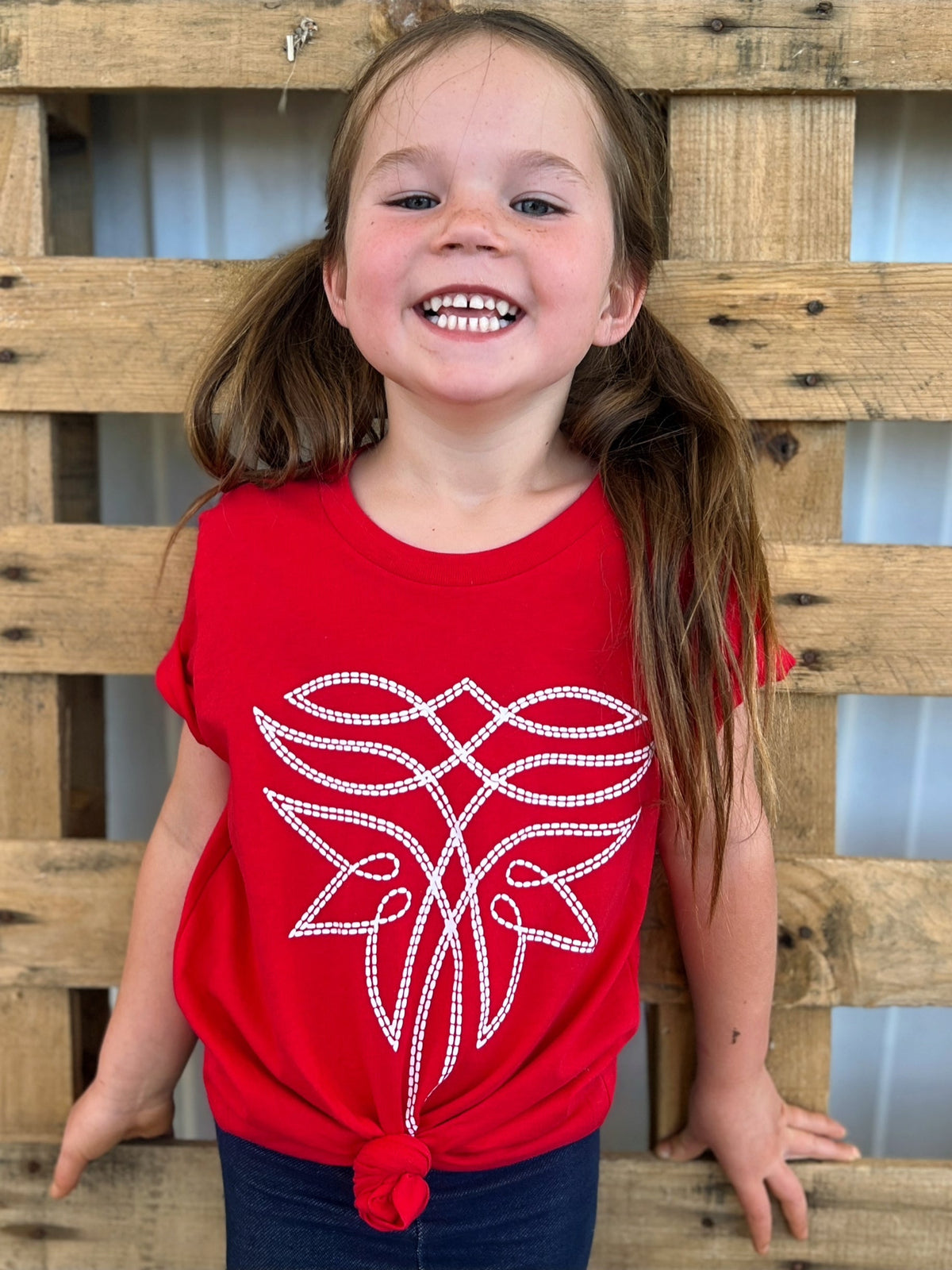KIDS Red Western Boot Stitch Top