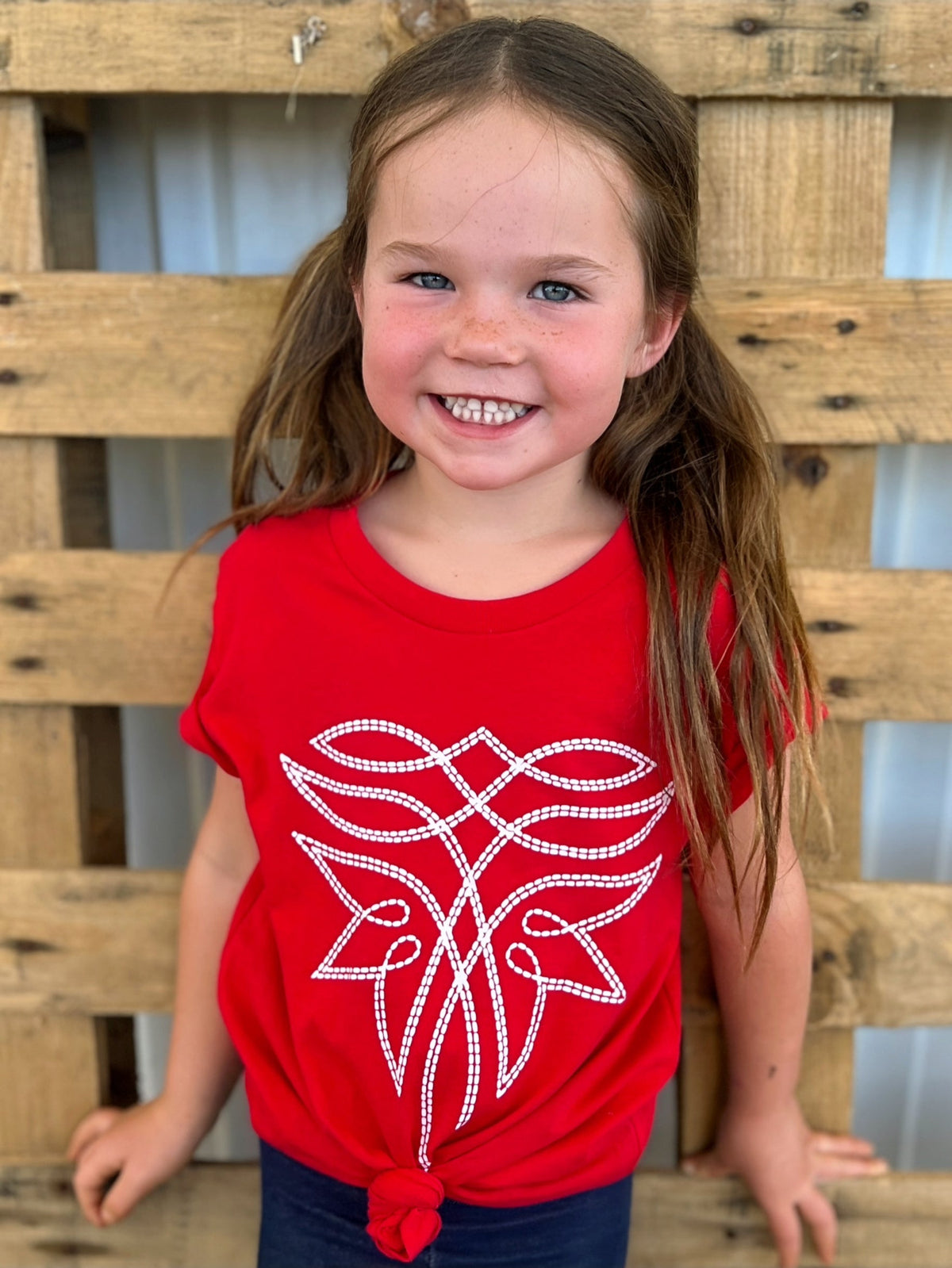 KIDS Red Western Boot Stitch Top
