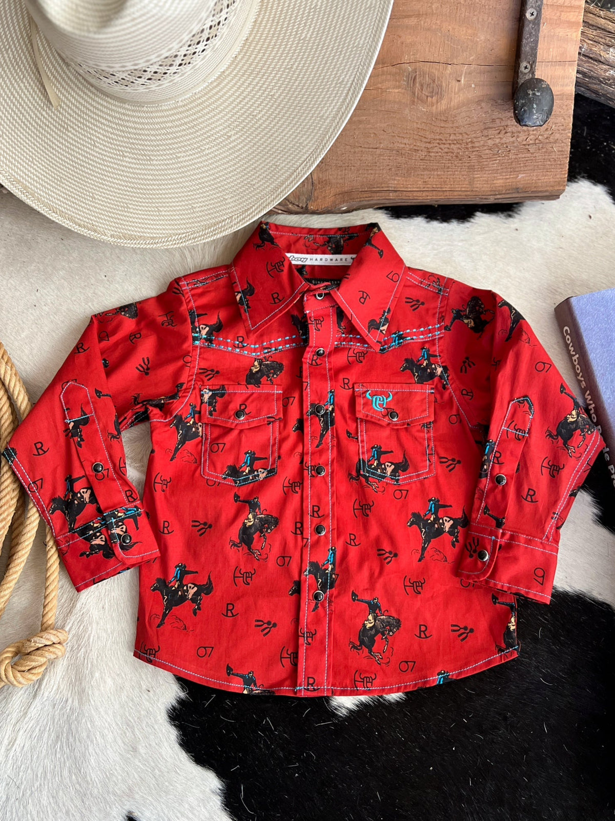 Kid's Vintage Bronc Red Long Sleeve