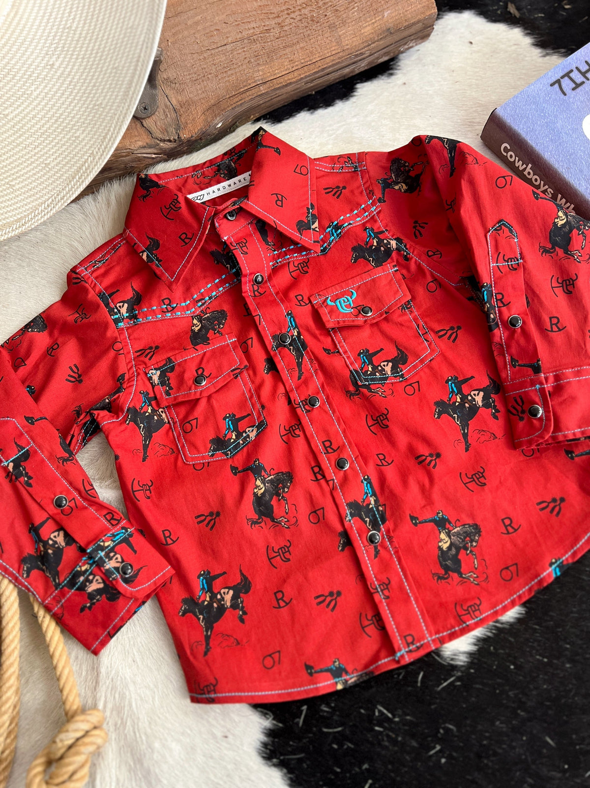 Kid's Vintage Bronc Red Long Sleeve
