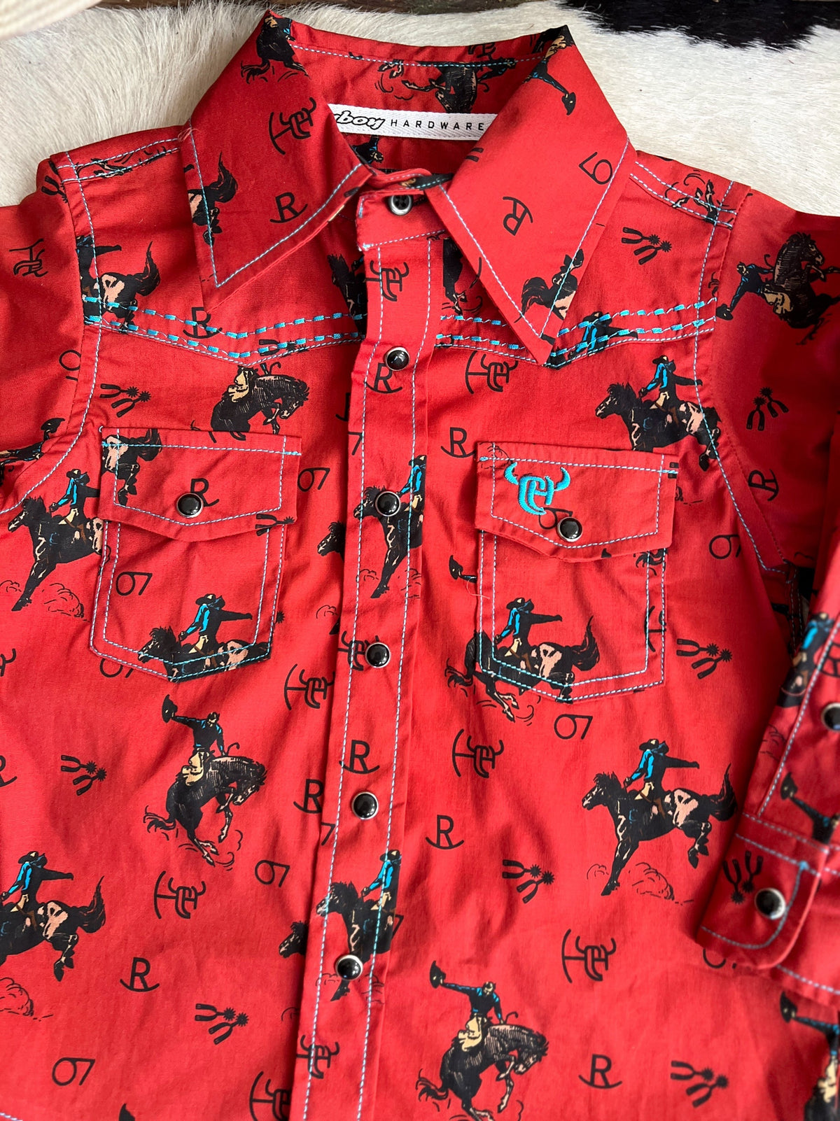 Kid's Vintage Bronc Red Long Sleeve
