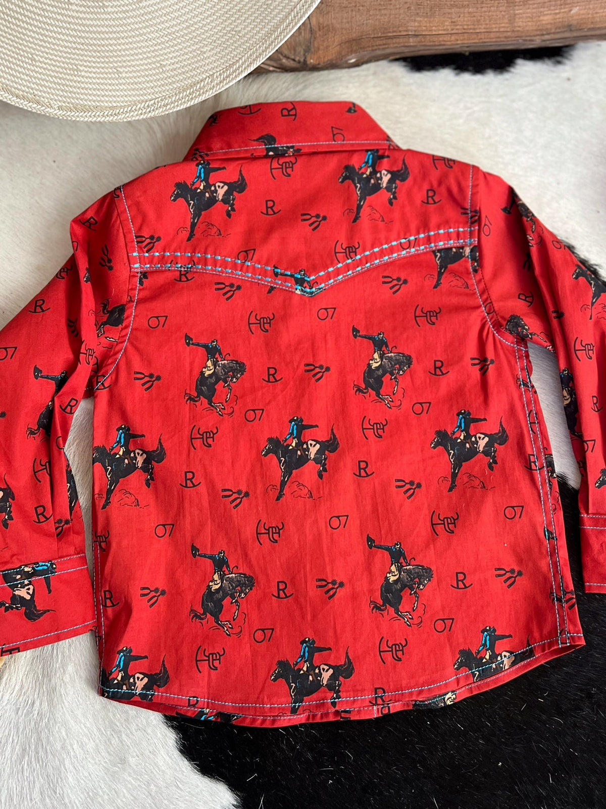 Kid's Vintage Bronc Red Long Sleeve