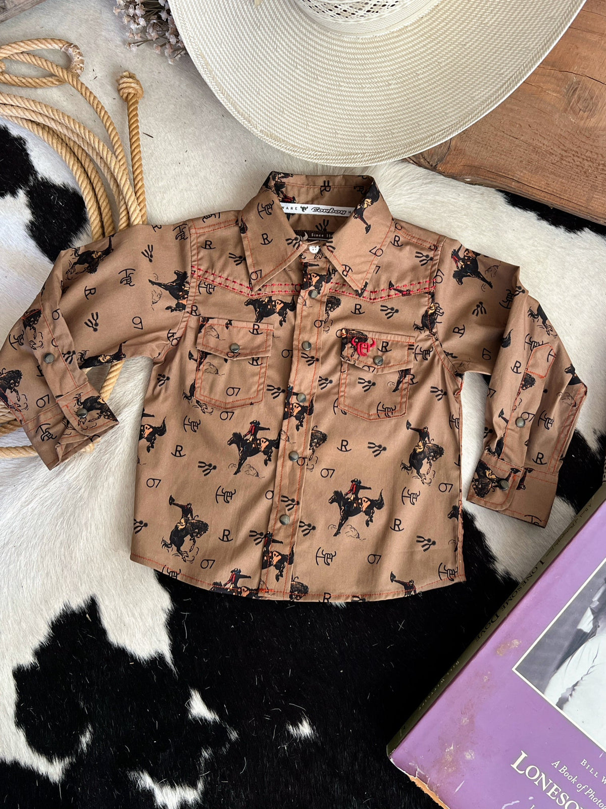 Kid's Vintage Bronc Brown Long Sleeve