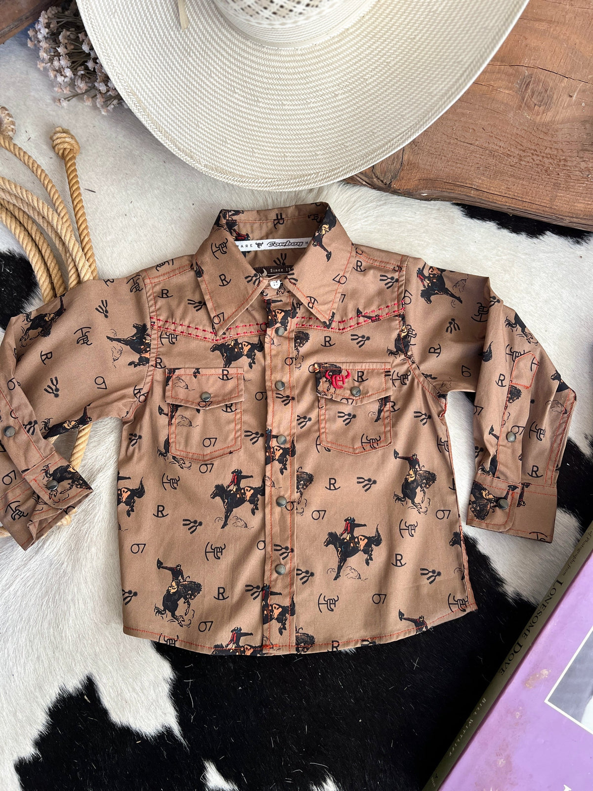 Kid's Vintage Bronc Brown Long Sleeve
