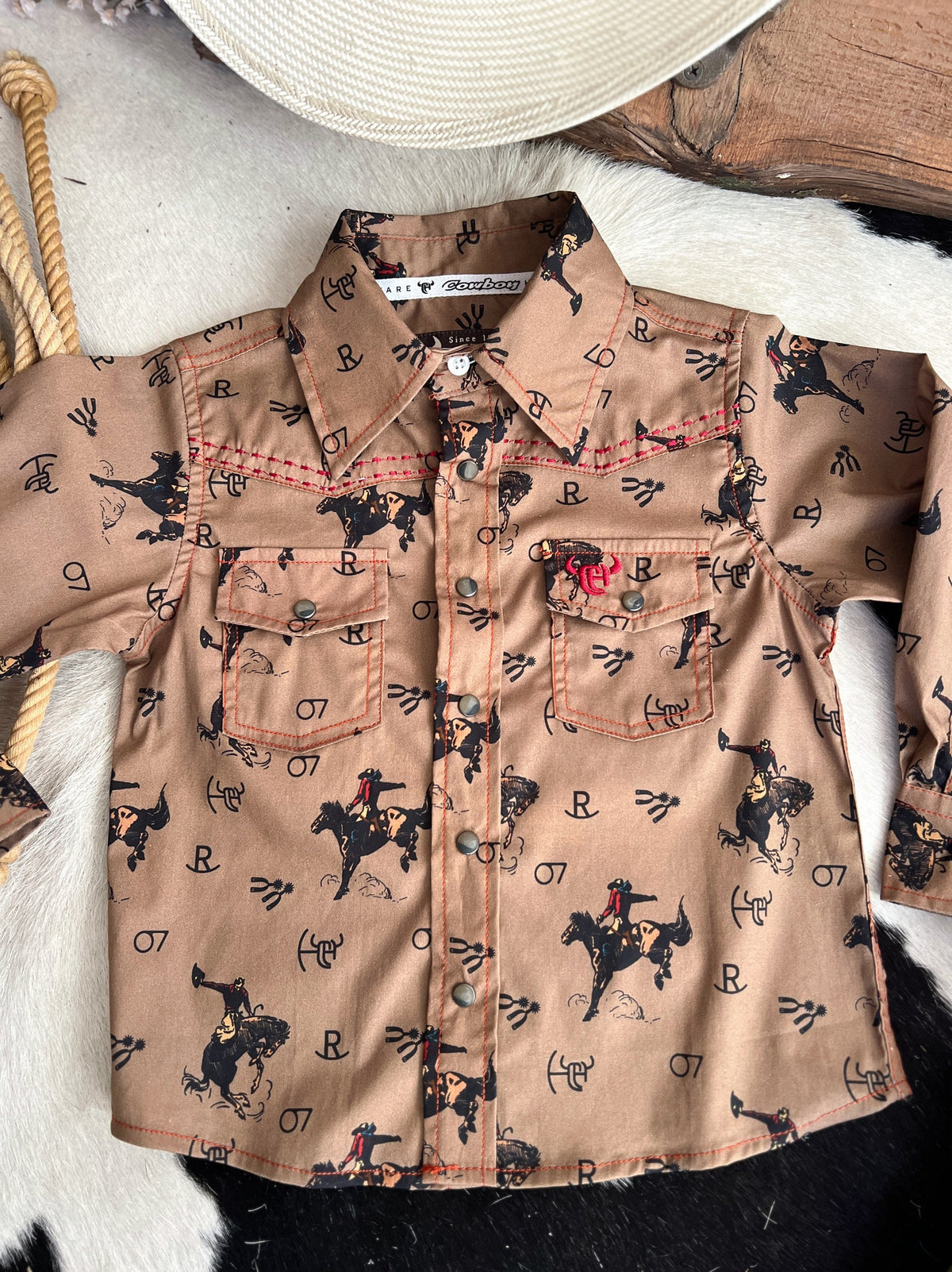 Kid's Vintage Bronc Brown Long Sleeve