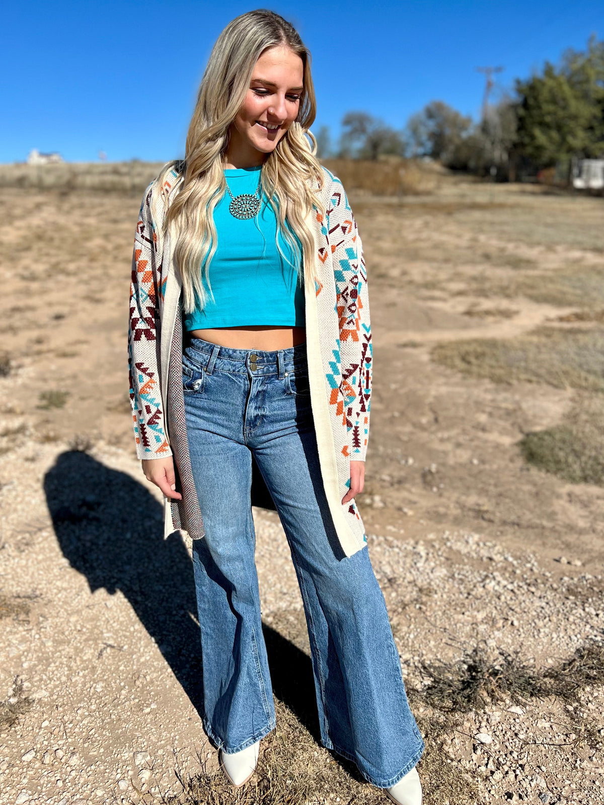 Turquoise And Orange Knitted Cardigan*