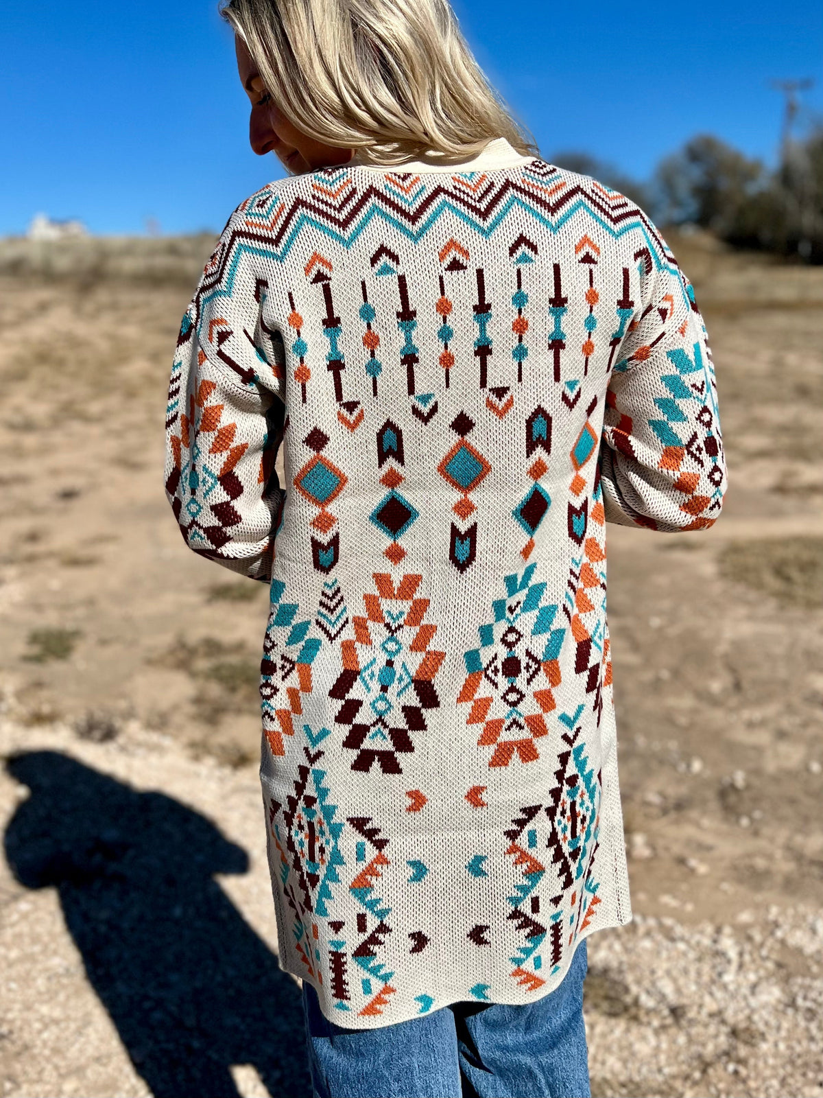 Turquoise And Orange Knitted Cardigan*