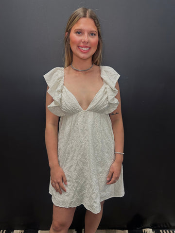 White Floral Ruffle Tie Back Dress*