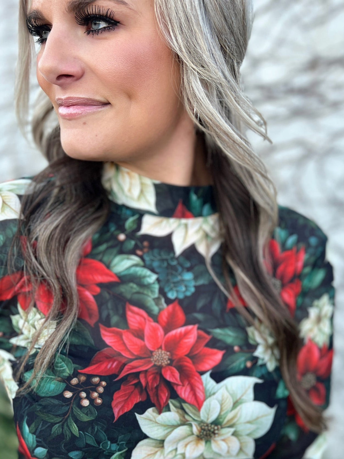 Sterling Kreek Meet Me Under The Poinsettia Mesh Top*
