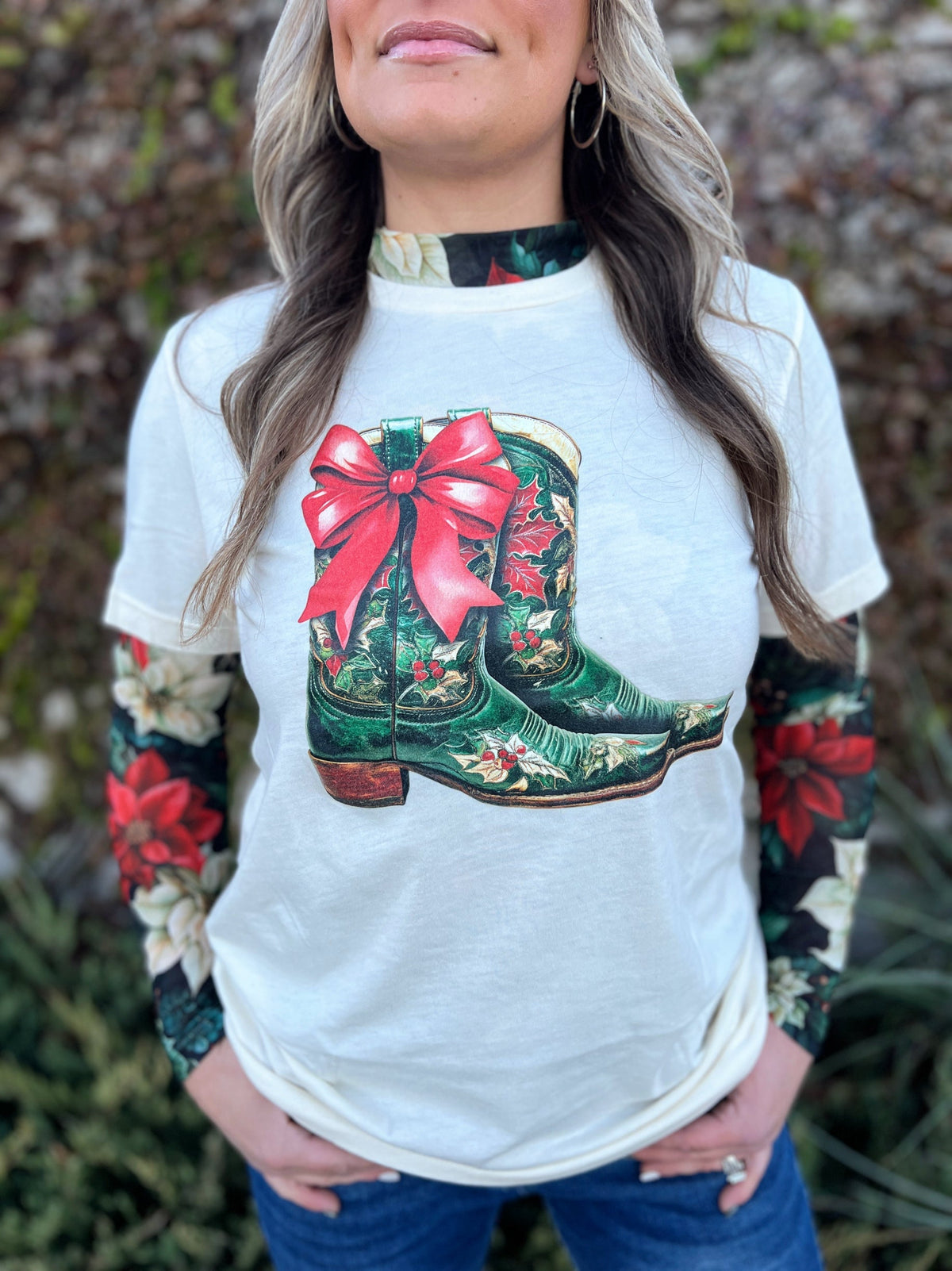 Sterling Kreek Meet Me Under The Poinsettia Mesh Top*
