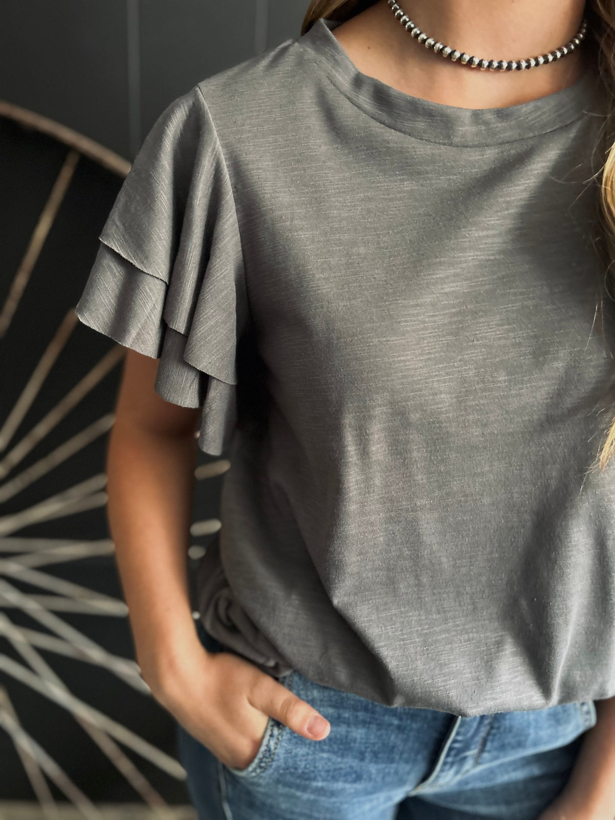 Western Layered Ruffle Short Sleeve Round Neck Top-3 Colors