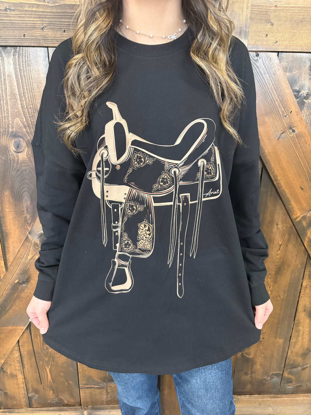 Ariat Women's Black Saddle Print Oversized Top