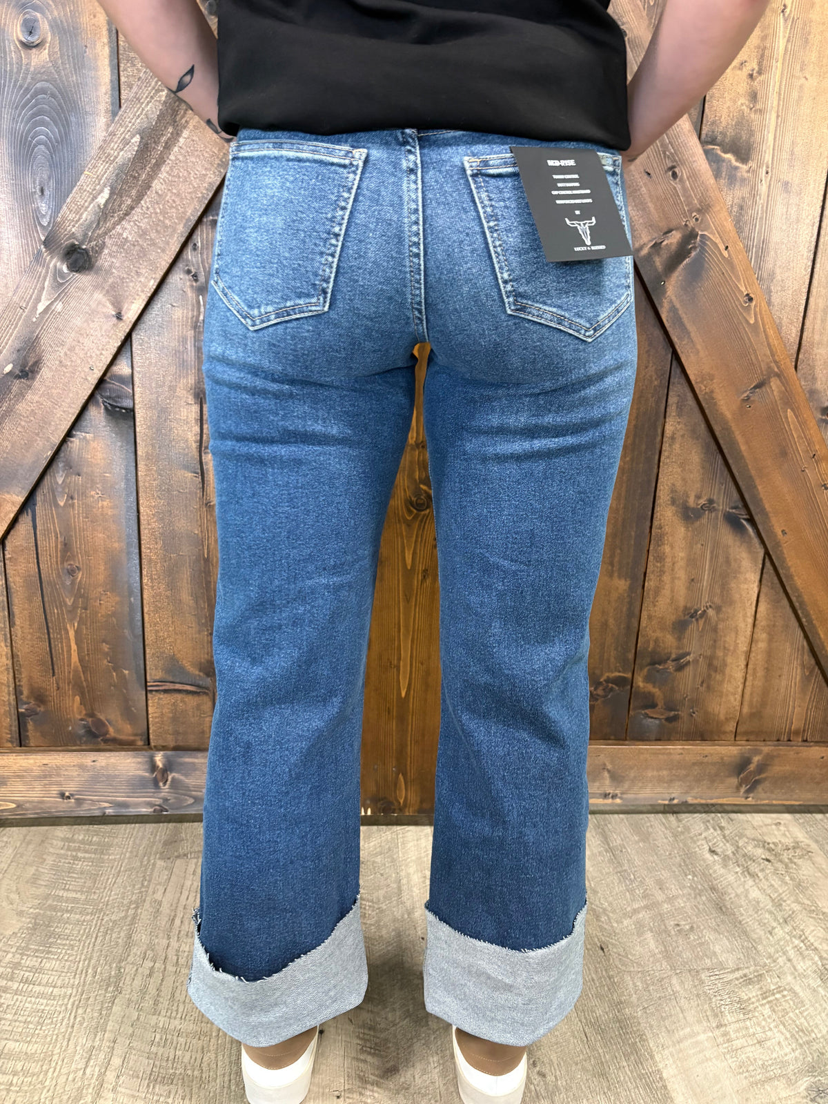 L&B Dark Wash Leopard Patch Boyfriend Jeans
