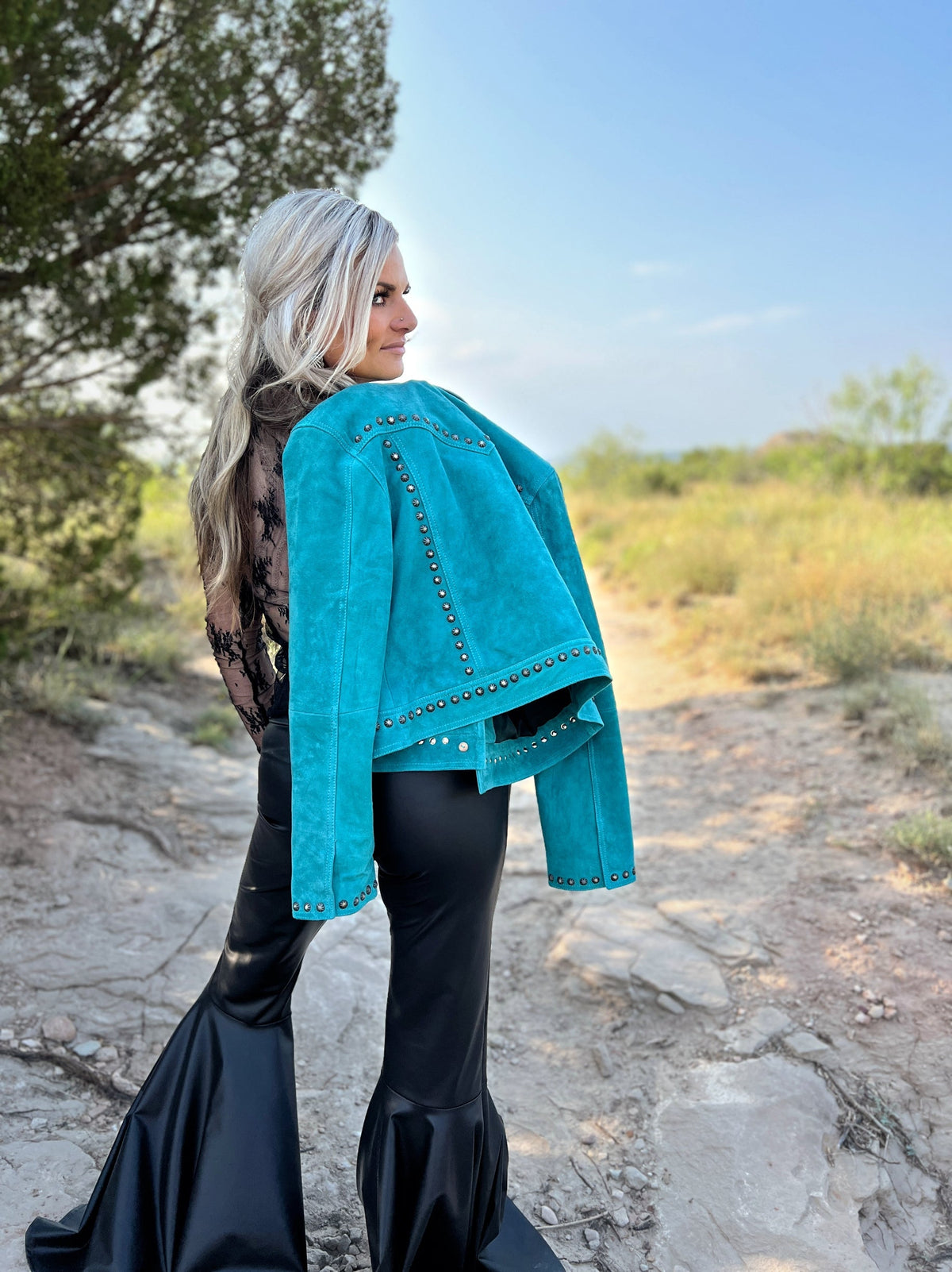It's Getting Dangerous Studded Leather Jacket - Turquoise*