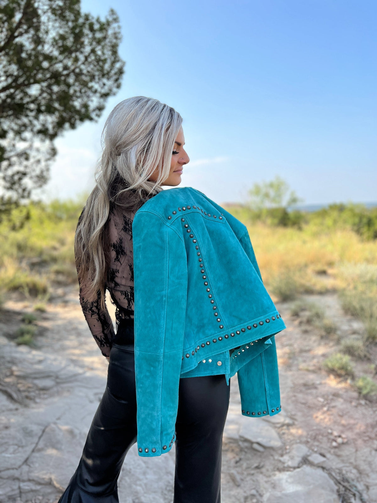 It's Getting Dangerous Studded Leather Jacket - Turquoise*