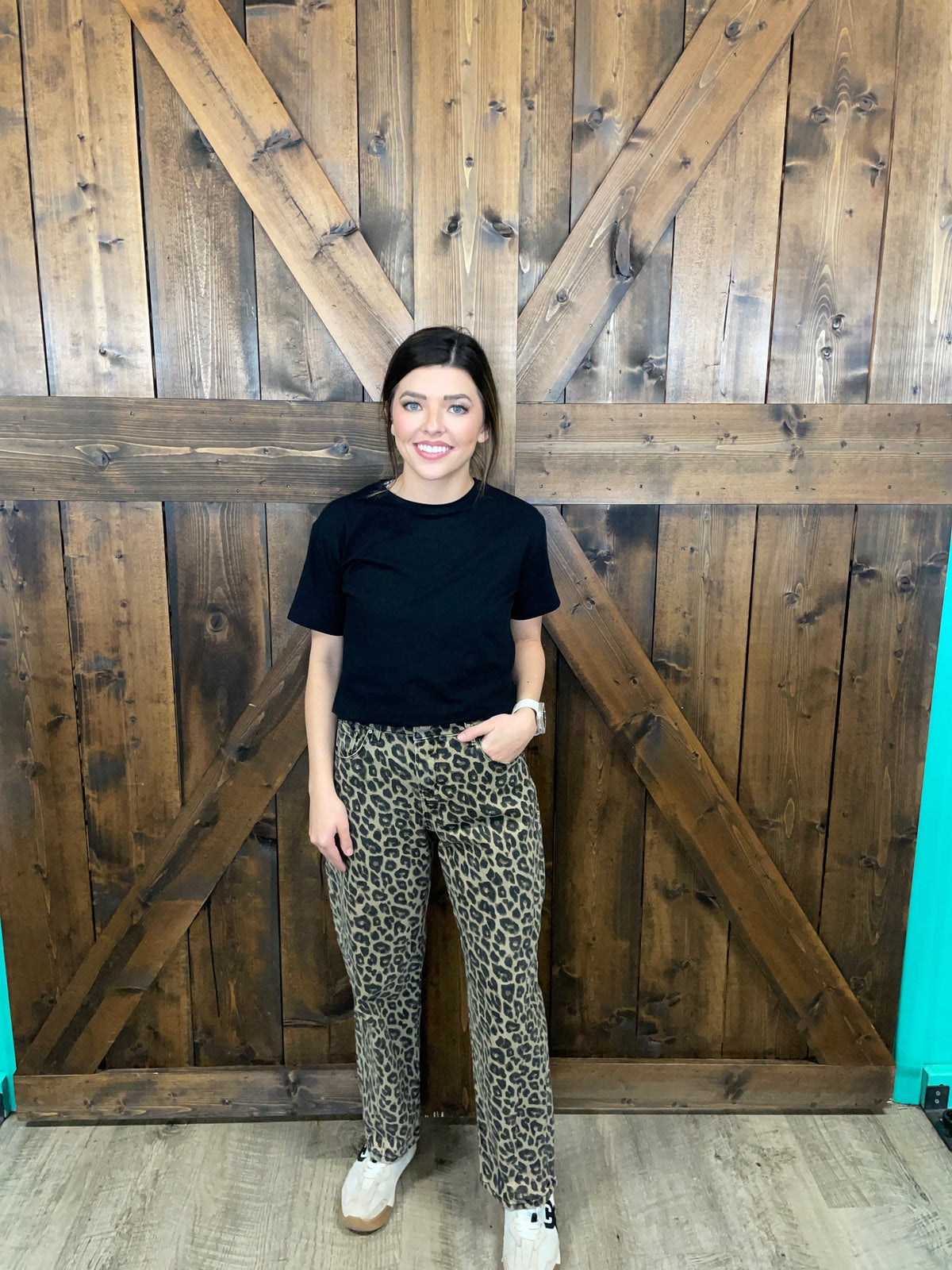 Risen Slouchy Ankle Barrel Leopard Jeans