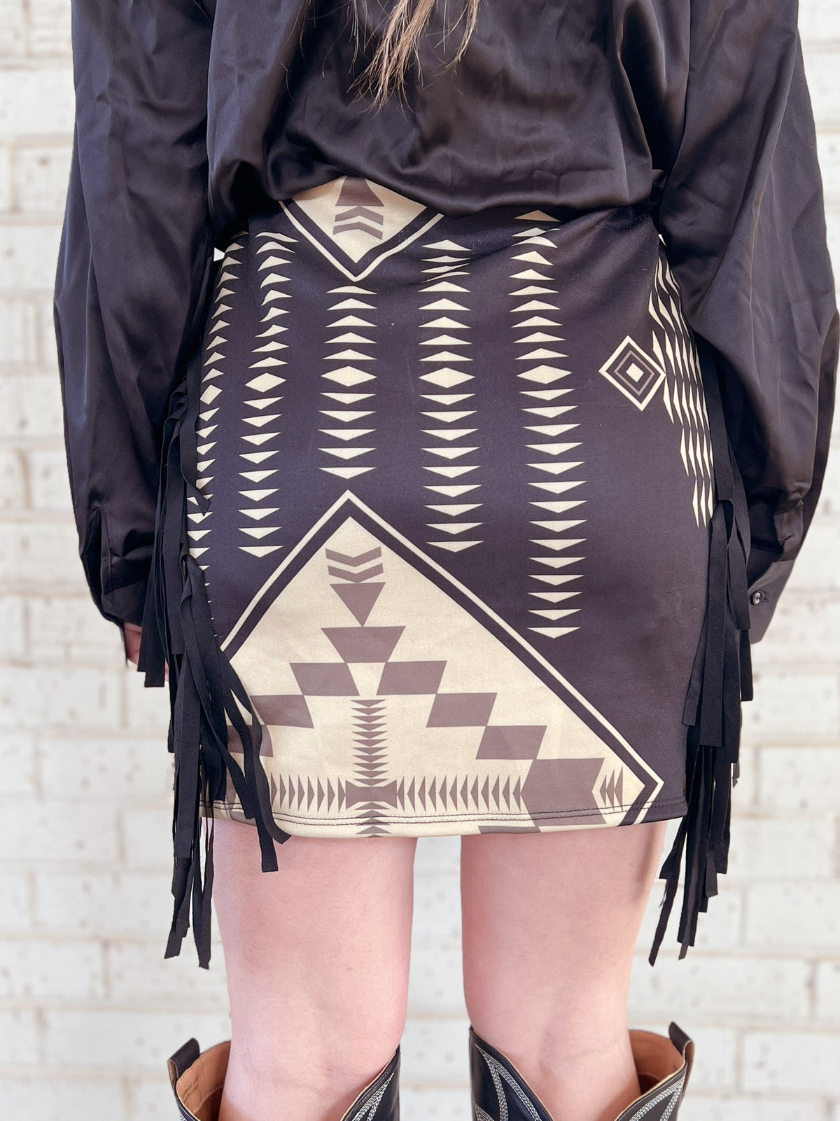 Aztec Printed Double Side Fringe Skirt*