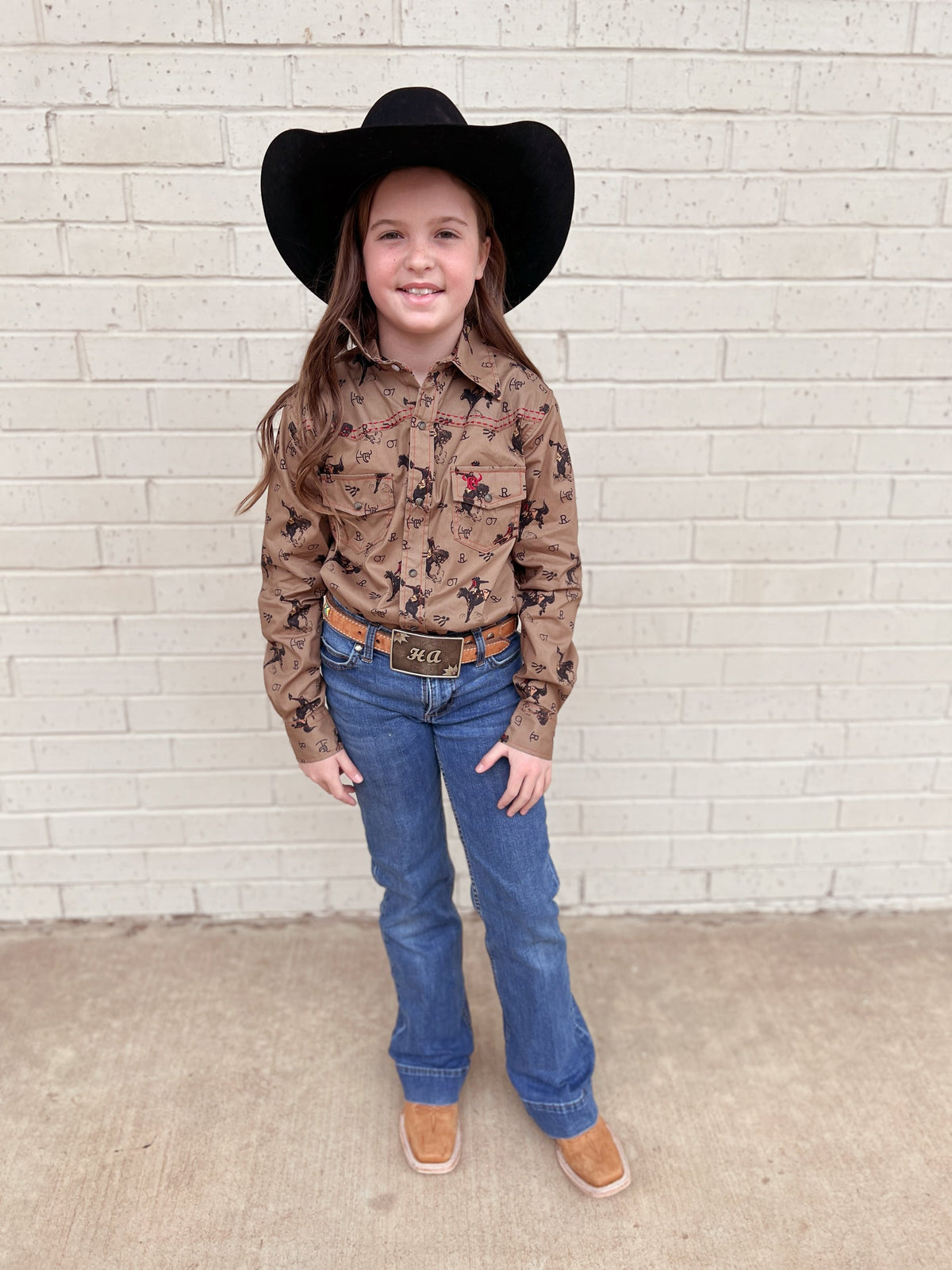 Kid's Vintage Bronc Brown Long Sleeve