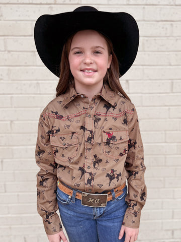 Kid's Vintage Bronc Brown Long Sleeve