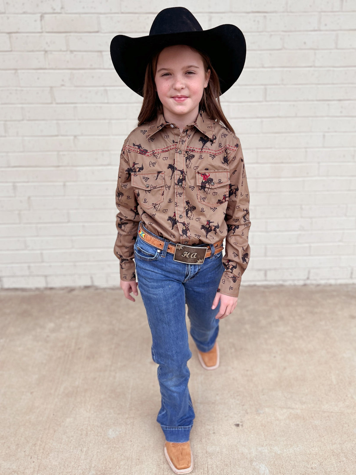 Kid's Vintage Bronc Brown Long Sleeve
