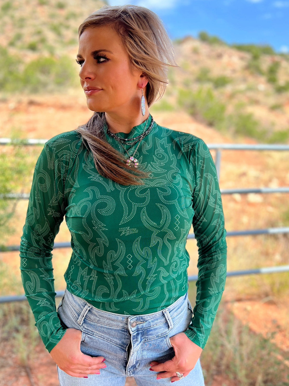Bonfire Nights Green Mesh Top