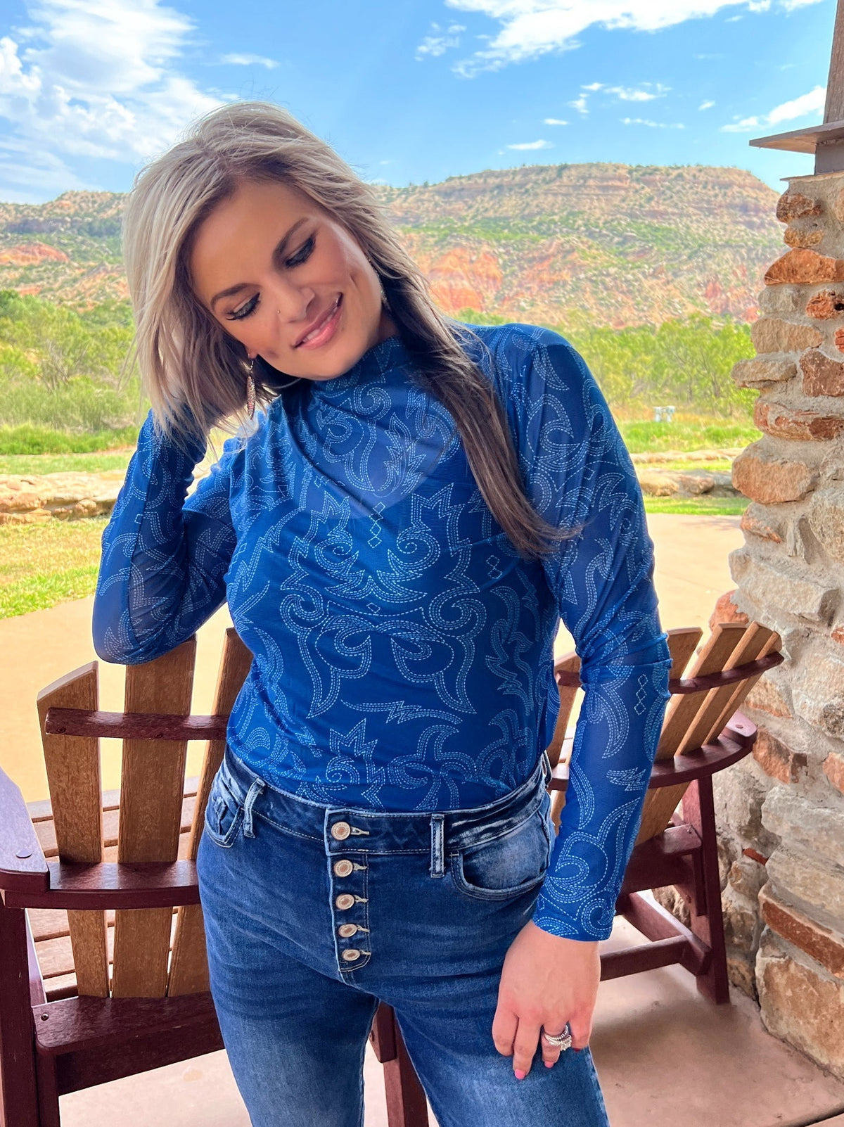 Bonfire Nights Blue Mesh Top*