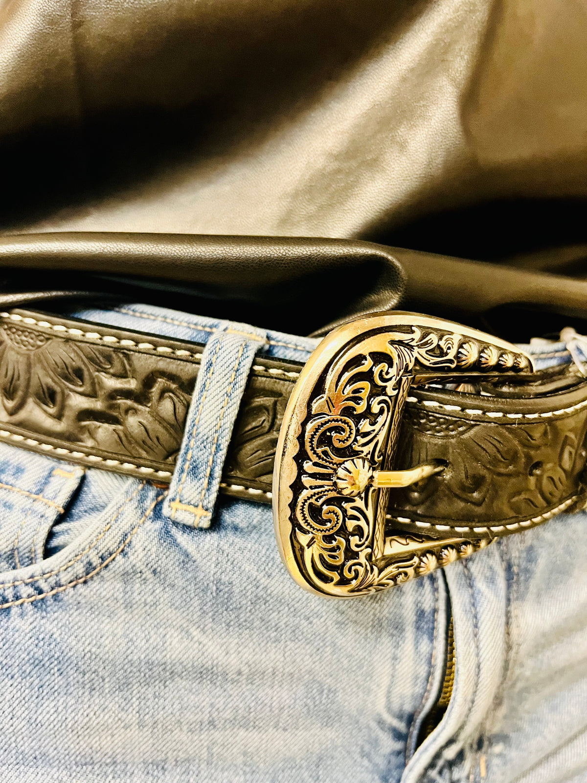 Sunflower Of The Night Tooled Leather Belt