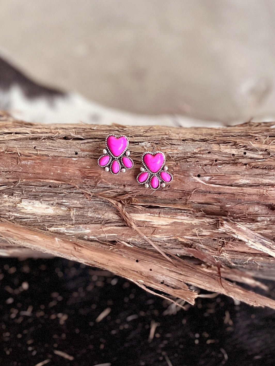 Western Style Stone Heart Post Earrings - 3 Colors Available