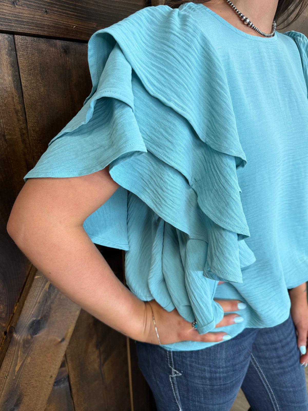 Woven Multi Tiered Ruffle Sleeve Top- 3 Colors