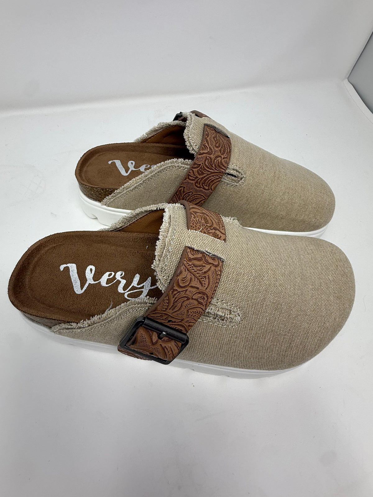 Very G Tan Letty Tooled Platform Clogs