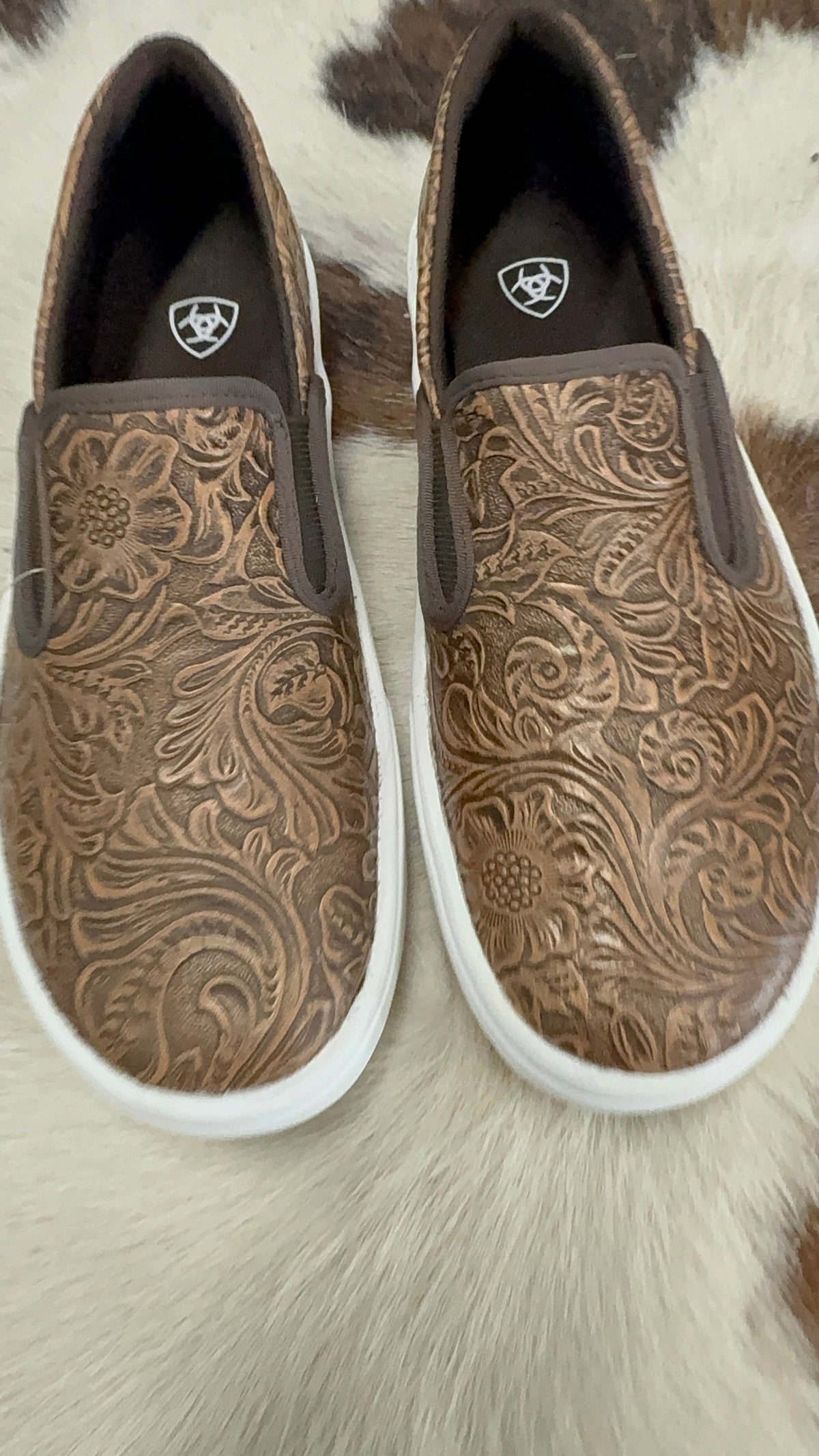 Women's Ariat Skylar Brown Embossed Slip On Shoes