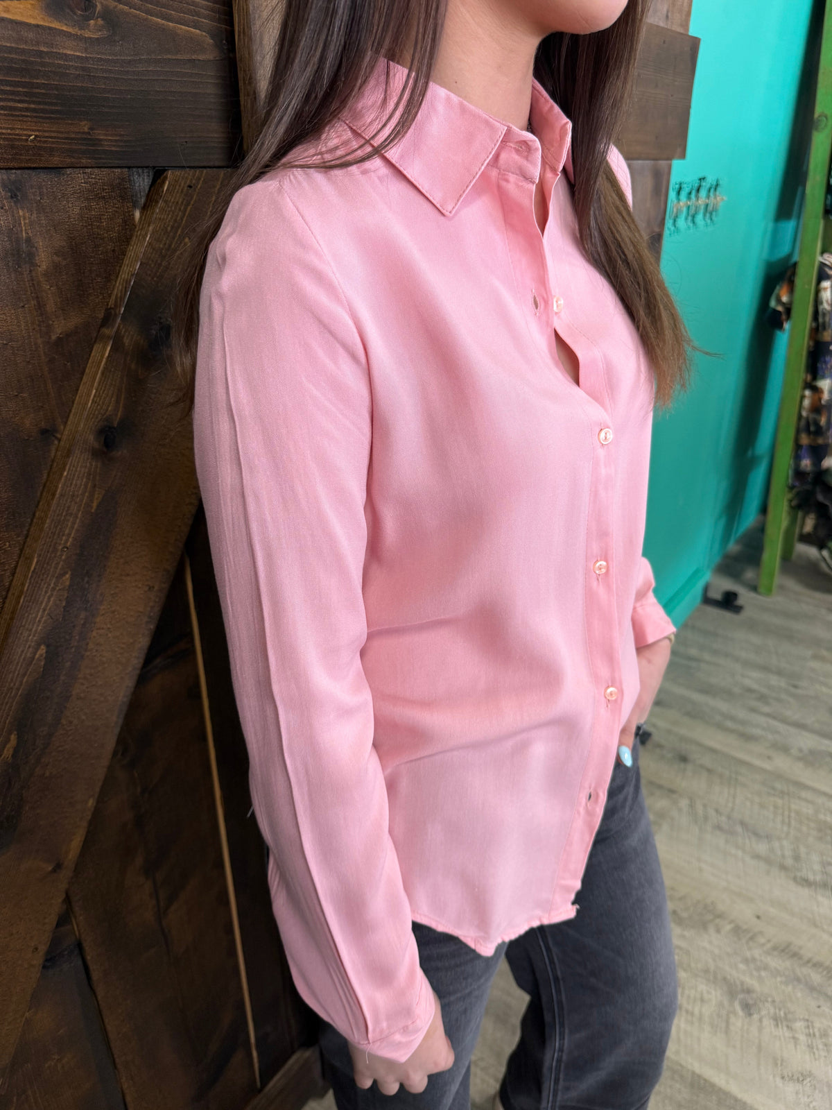 Polo Bonetta Solid Color Long Sleeve Button Up Blouse- 3 Colors