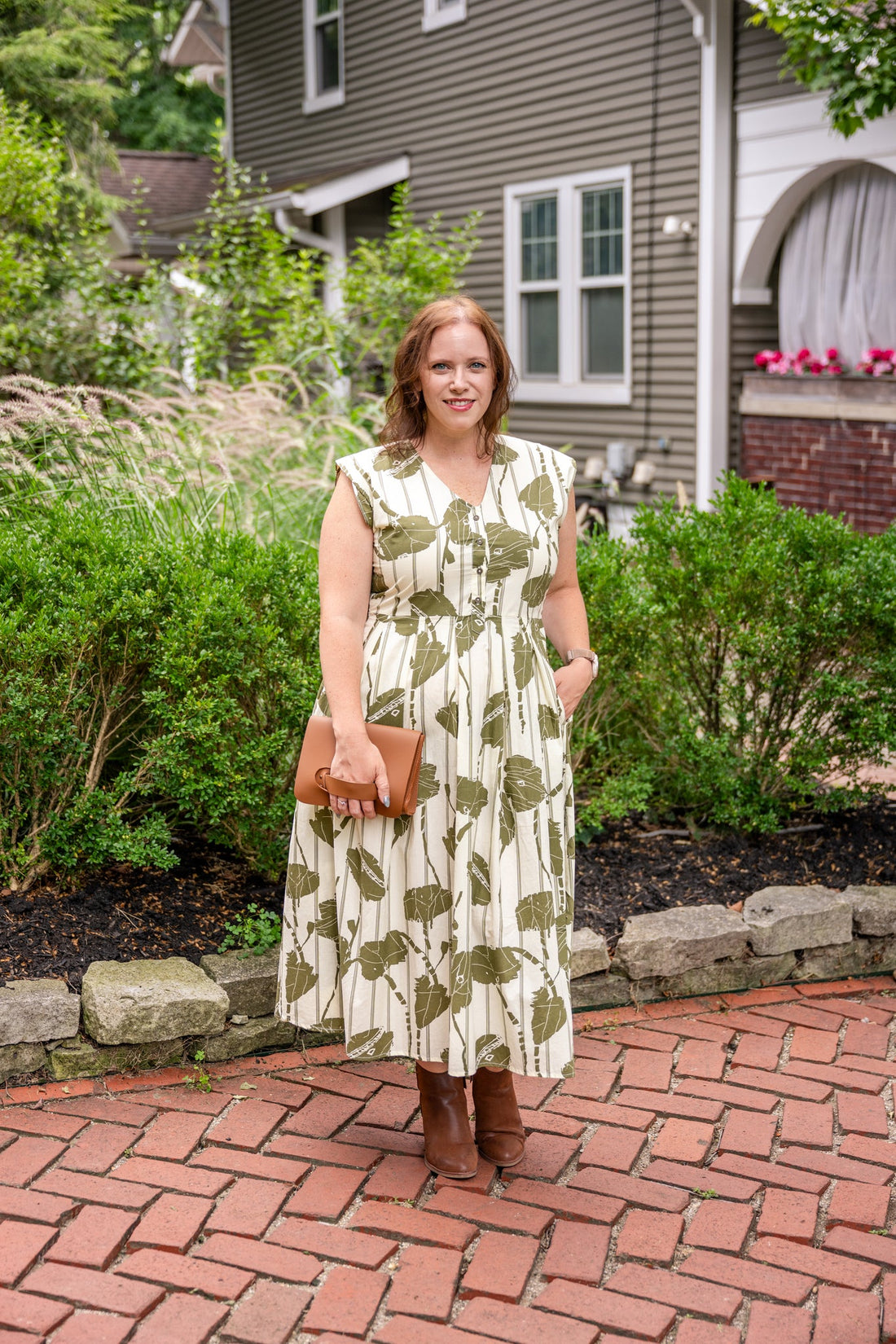 Jewel Button-Front Midi Dress